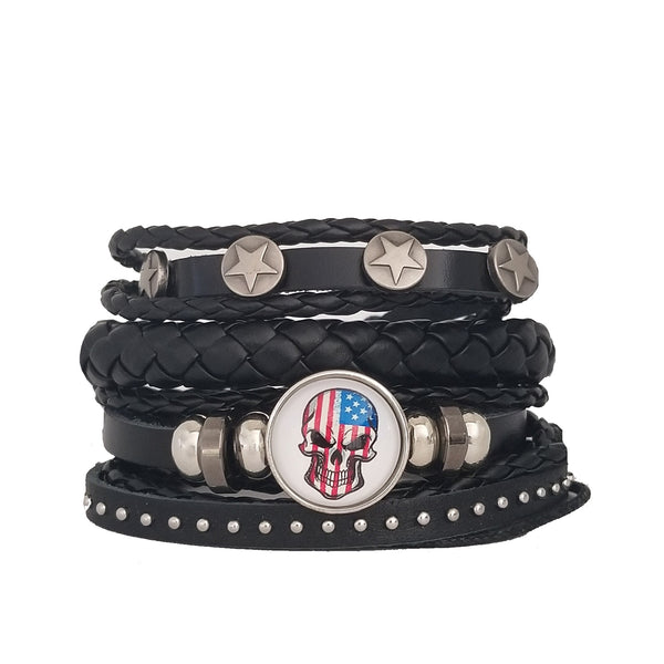 USA Skull Multilayer Bracelet Set