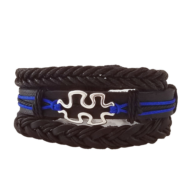 Puzzle Leather Bracelet Set - Blue