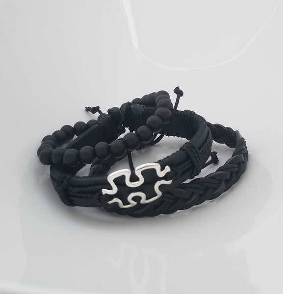 Autism Awareness Leather Bracelet Set - Silverado Outpost