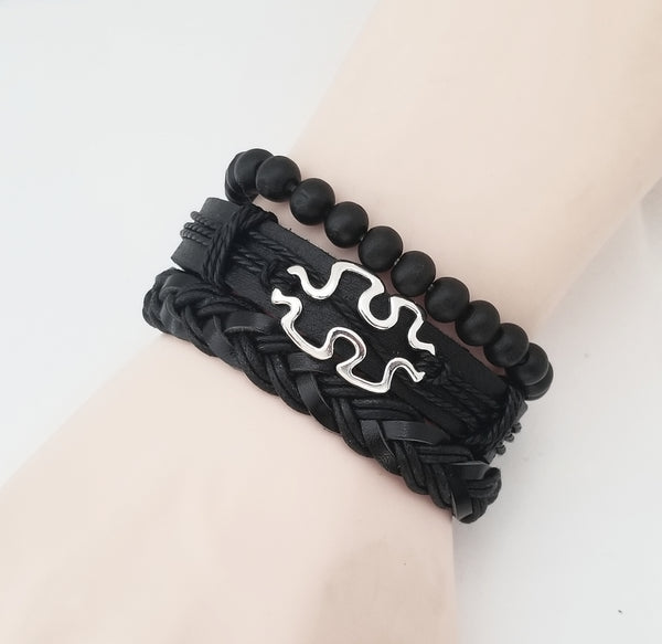 Autism Awareness Leather Bracelet Set - Silverado Outpost