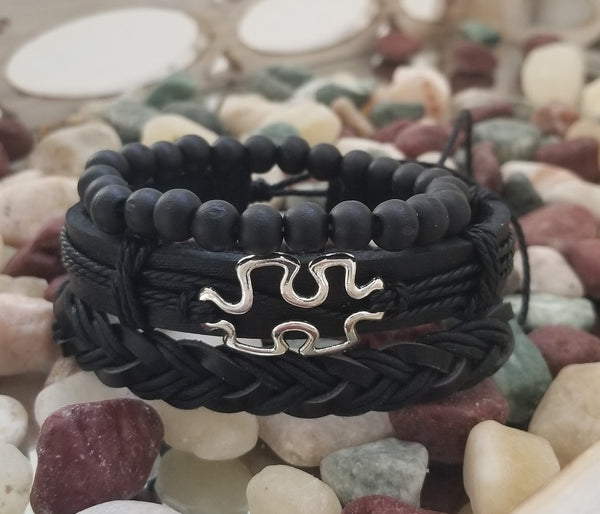 Autism Awareness Leather Bracelet Set - Silverado Outpost