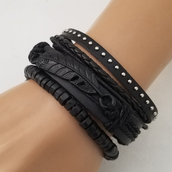 Classic Black Feather Bracelet Set - Silverado Outpost