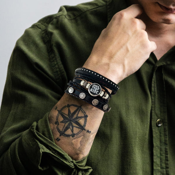 Born to Ride Leather Bracelet Set