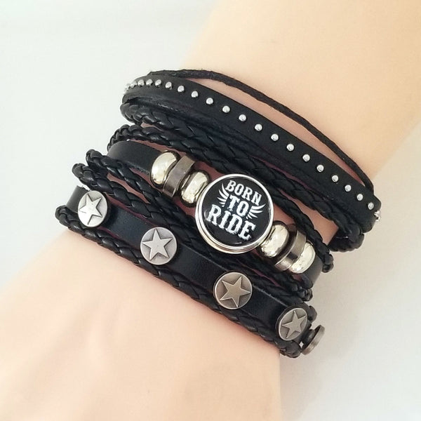 Born to Ride Leather Bracelet Set