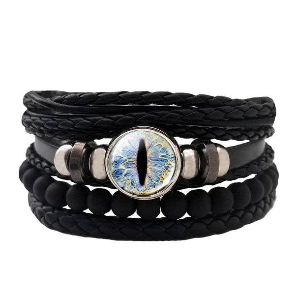 Dragon Eye Leather Bracelet Set - Blue