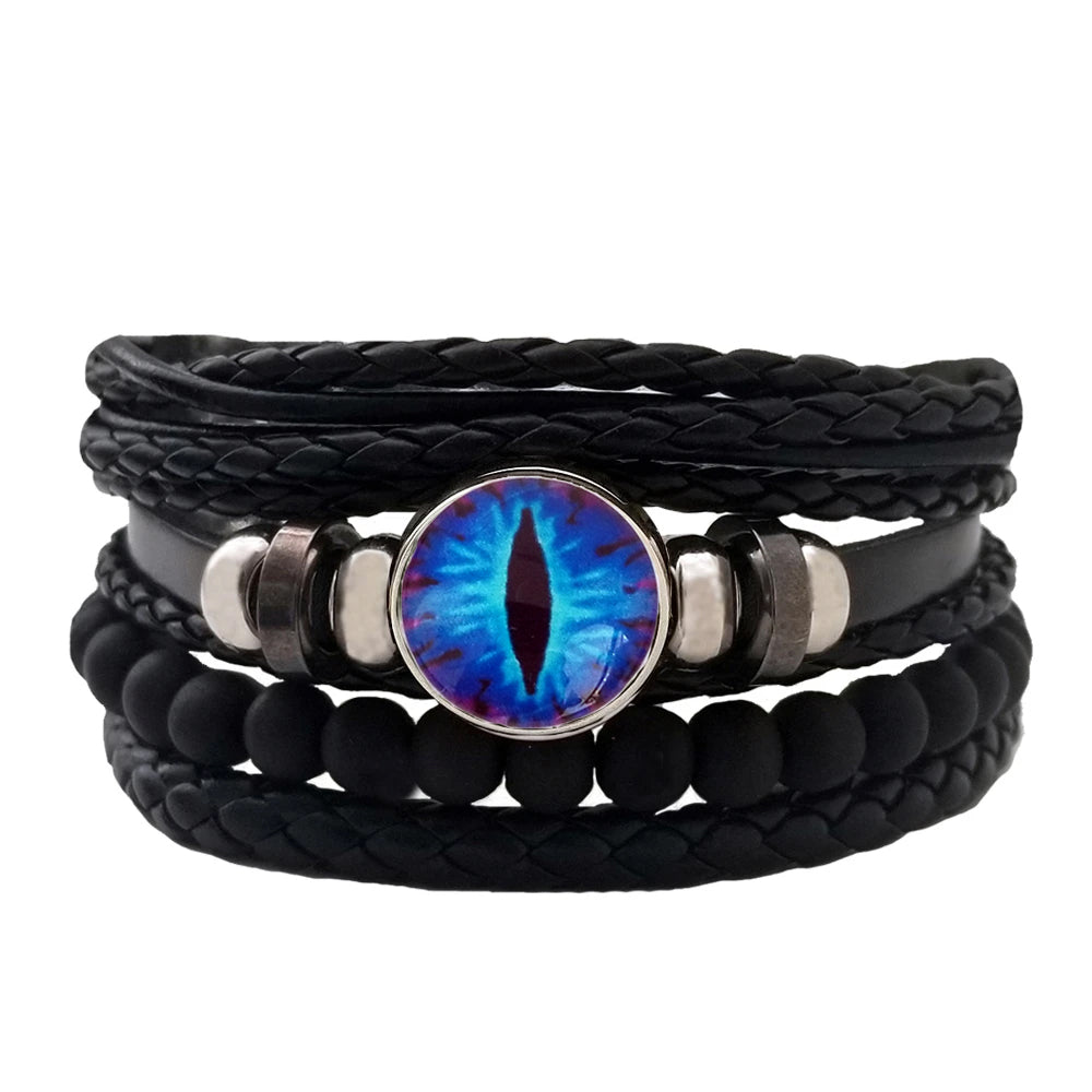 Dragon Eye Leather Bracelet Set - Neon Blue