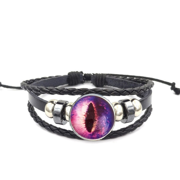 Dragon Eye Leather Bracelet Set - Purple
