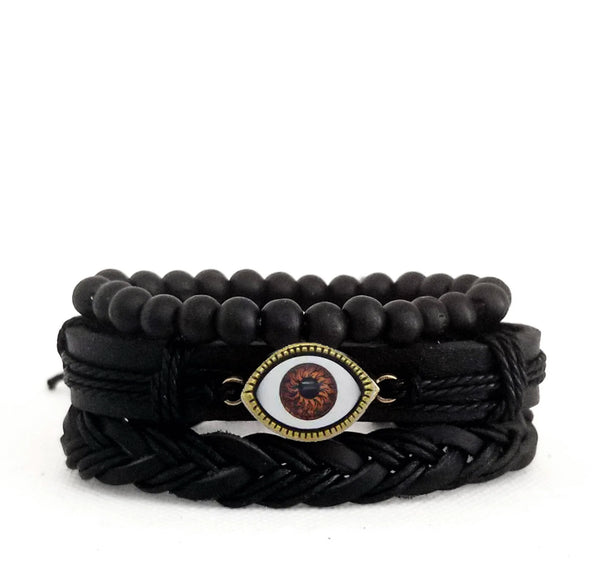 Evil Eye Bracelet Set - Brown/Gold