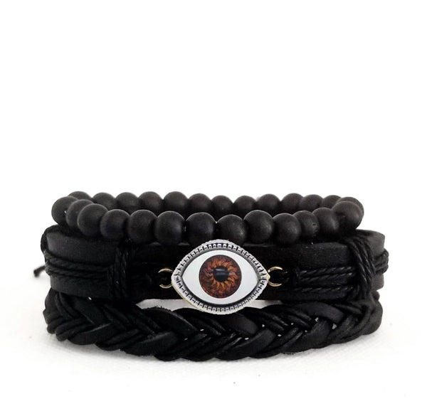 Evil Eye Bracelet Set - Brown/Silver