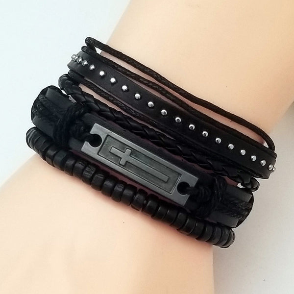 Faith Black Leather Bracelet Set - Silverado Outpost