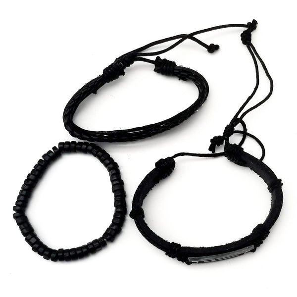 Faith Black Leather Bracelet Set - Silverado Outpost
