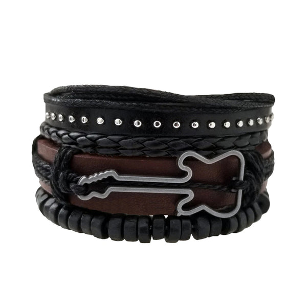 Brown Guitar Multilayer Leather Bracelet Set