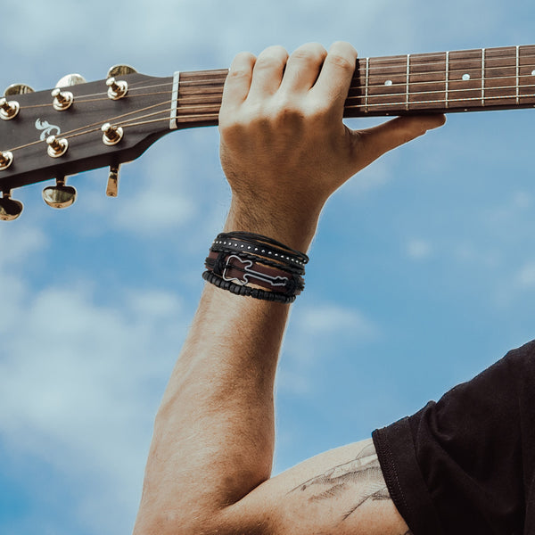 Brown Guitar Multilayer Leather Bracelet Set