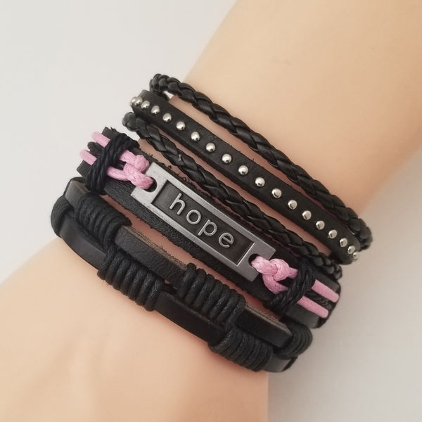 Pink Breast Cancer Awareness Bracelet Set