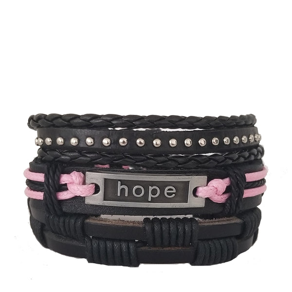 Pink Breast Cancer Awareness Bracelet Set