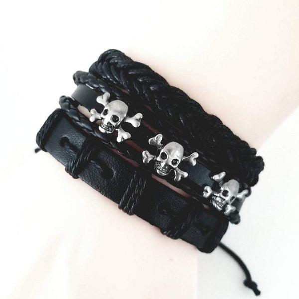Ashe Skull Leather Bracelet Set