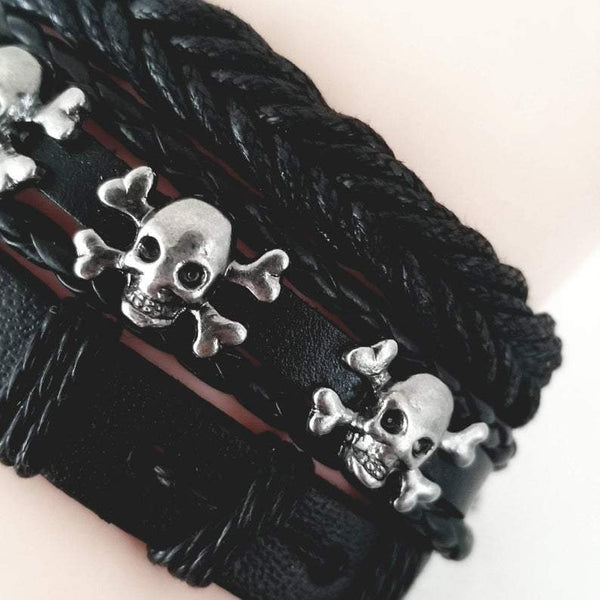 Ashe Skull Leather Bracelet Set