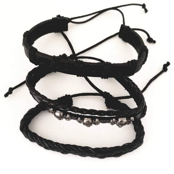 Ashe Skull Leather Bracelet Set