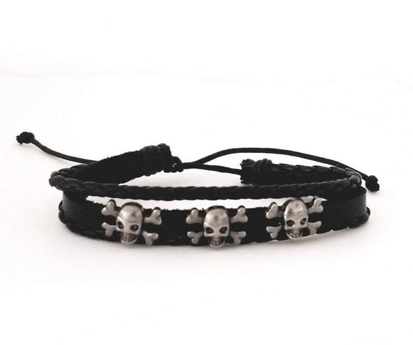 Ashe Skull Leather Bracelet Set