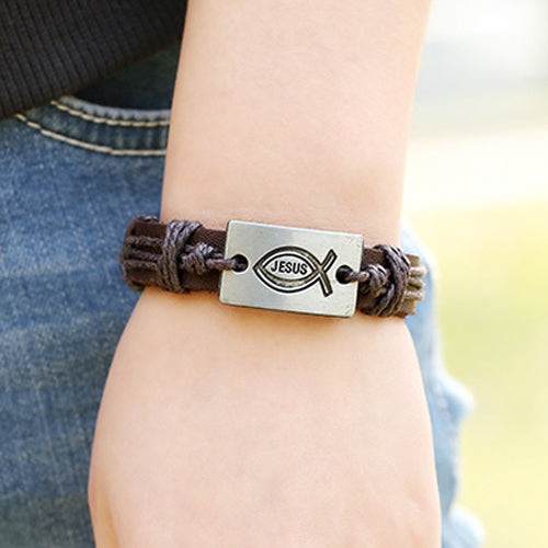 Jesus Leather Bracelet - Silverado Outpost