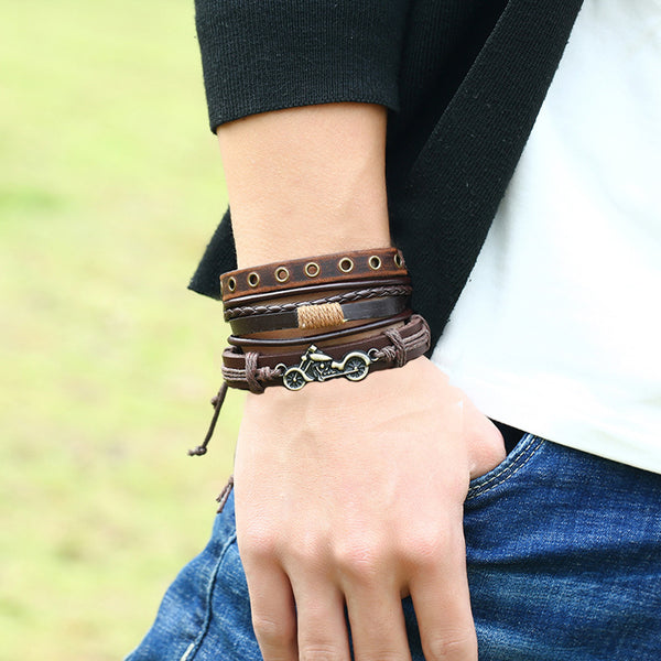 Motorcycle Bracelet Set - Brown