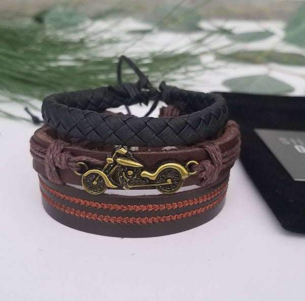 Motorcycle Bracelet Set - Brown