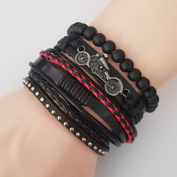 Motorcycle Bracelet Set Red