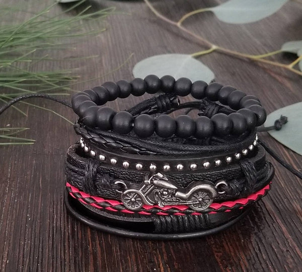 Motorcycle Bracelet Set Red