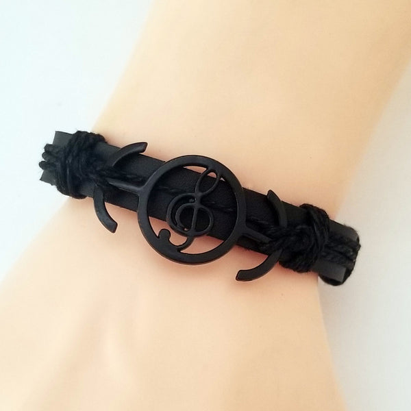 Musical G Clef Black Bracelet