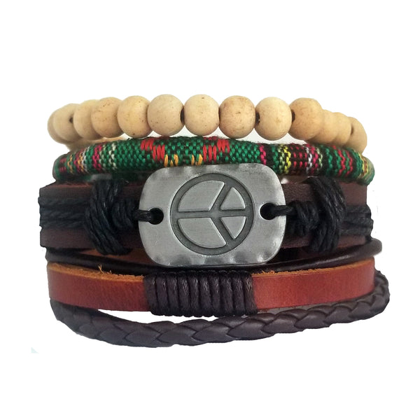 Peace Leather Bracelet Set - Green