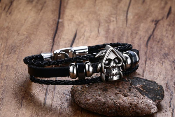 Skull Rider Leather Bracelet - Silverado Outpost