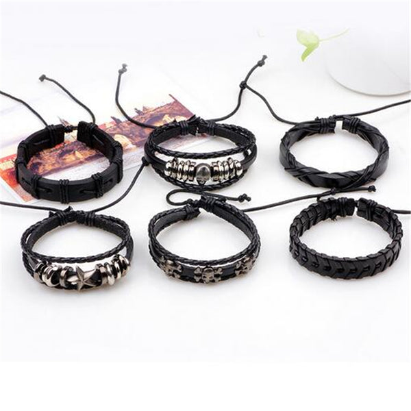 Skull Leather Bracelet Set - Silverado Outpost