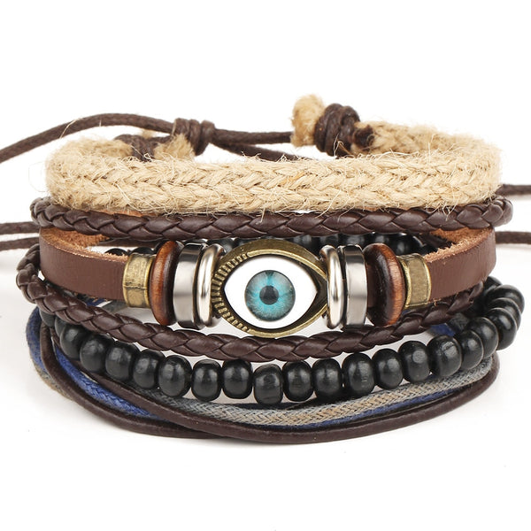 Evil Eye Multilayer Leather Bracelet Set - Silverado Outpost