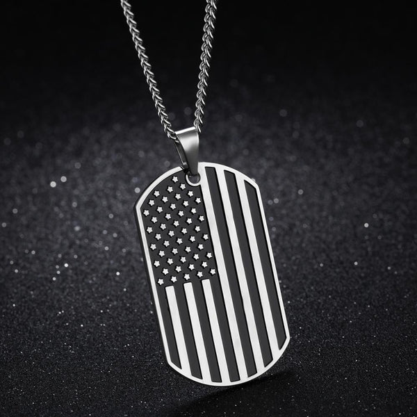 USA Flag Dog Tag Necklace