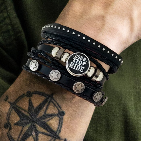 Born to Ride Leather Bracelet Set