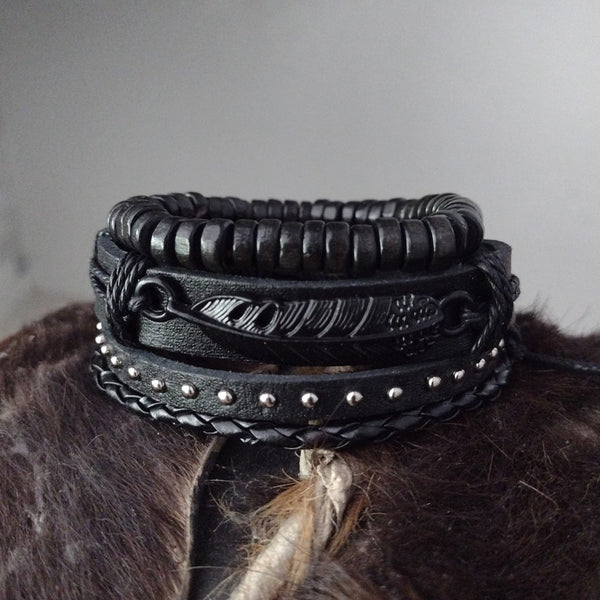 Feather Bracelet Set - Black
