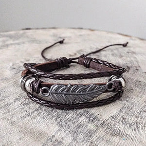 Feather Leather Bracelet - Brown