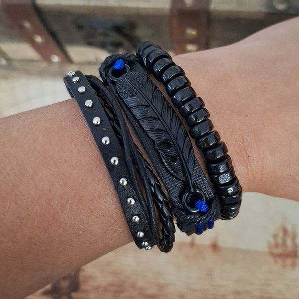 Blue Raven Feather Bracelet Set