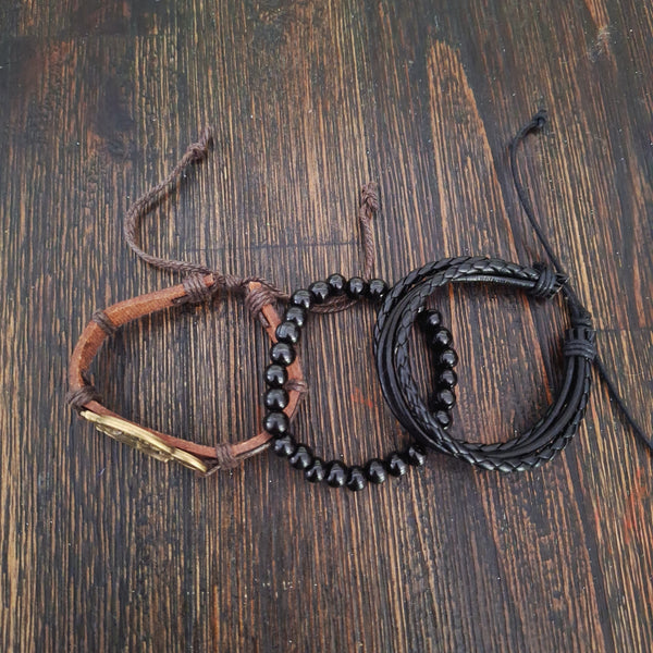 Viking Wolf Bracelet Set - Brown