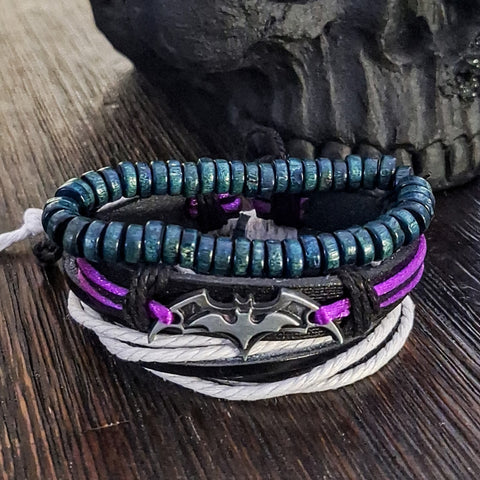 Bat Bracelet Set (Gothic Stripes)