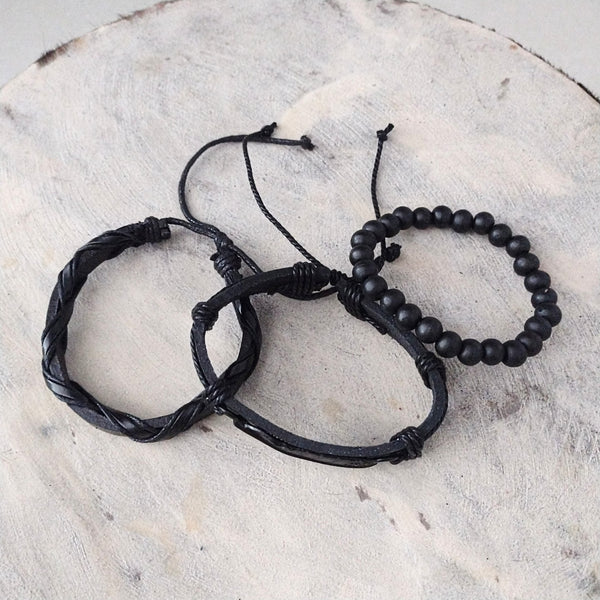 Feather Bracelet Set - Black