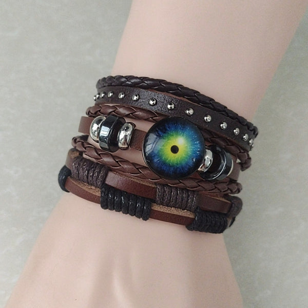 Mystical Dragon Eye Bracelet Set - brown