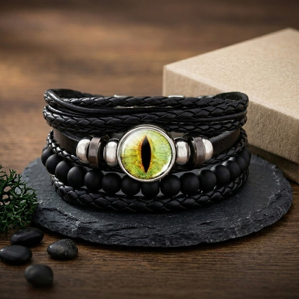 Gothic Dragon Eye Bracelet Set - Green