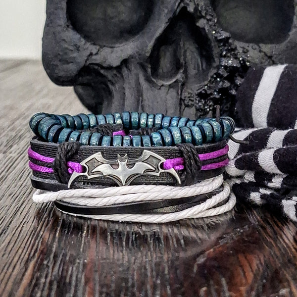 Bat Bracelet Set (Gothic Stripes)