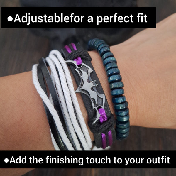 Bat Bracelet Set (Gothic Stripes)