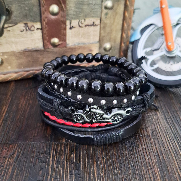 Motorcycle Bracelet Set Red