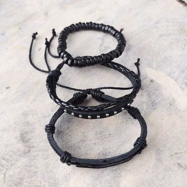 Feather Bracelet Set - Black