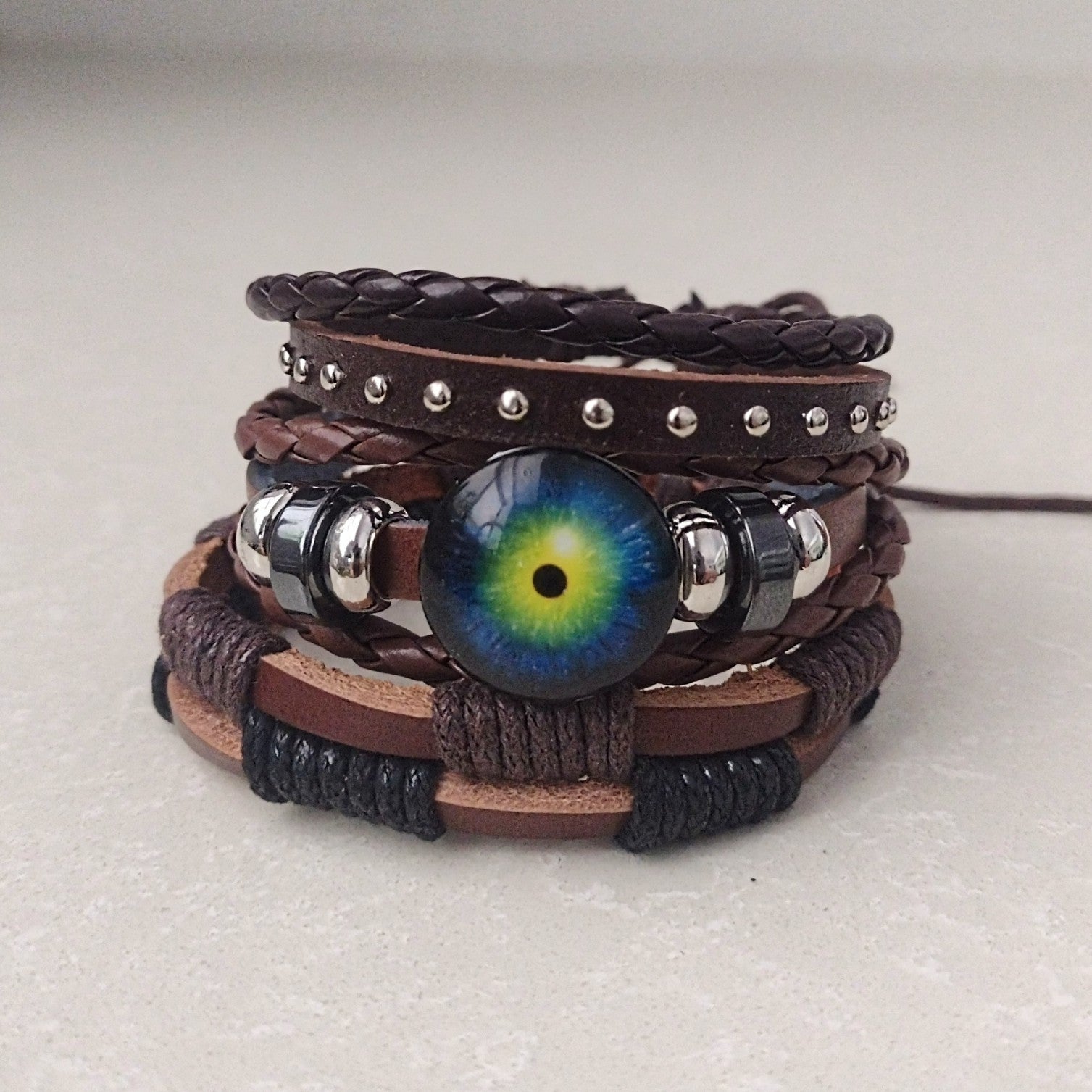 Mystical Dragon Eye Bracelet Set - brown