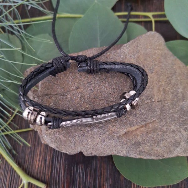 Feather Leather Bracelet - Black