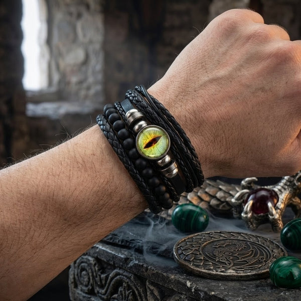 Gothic Dragon Eye Bracelet Set - Green